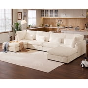 CHIC HOUSE Oversized Modular Sofa,Extra Deep Cloud Corduroy Sectional Couch with Ottoman Chaise,FSC Certified Fluffy Chenille Loveseat L Sofa for Living Room,Villa