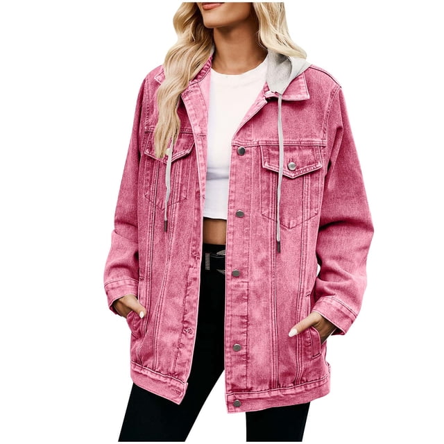 Posijego Veste en Denim pour Femme Tendance à Manches Longues à Revers Boutonnée Vestes en Jean Mode Décontractée Manteau