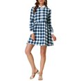 thumbnail image 1 of INSPIRE CHIC Robe-Chemise à Carreaux pour Femme à Manches Longues Boutonnée à Col Pointu S Bleu Blanc, 1 of 7