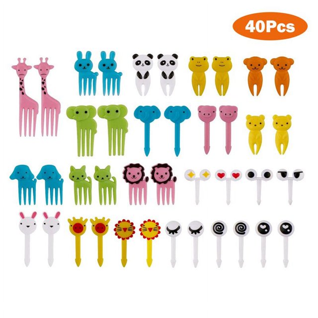 MesaSe Household Cartoon Fruit Fork Creative Children Animal Cute Plastic Fruit Fork Set Lunch Sign