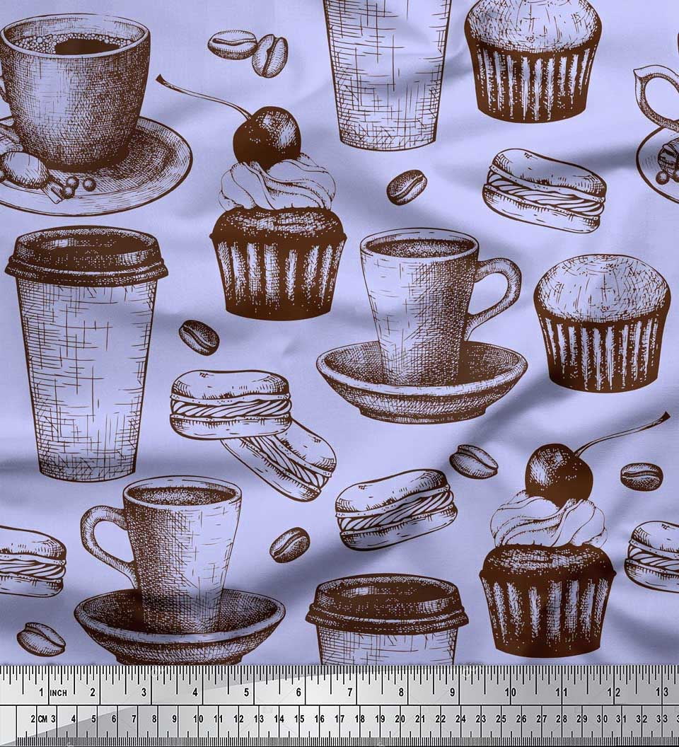 Soimoi Moss Georgette Fabric Burger,Cupcake & Cups Print Sewing Fabric Yard 42 Inch Wide