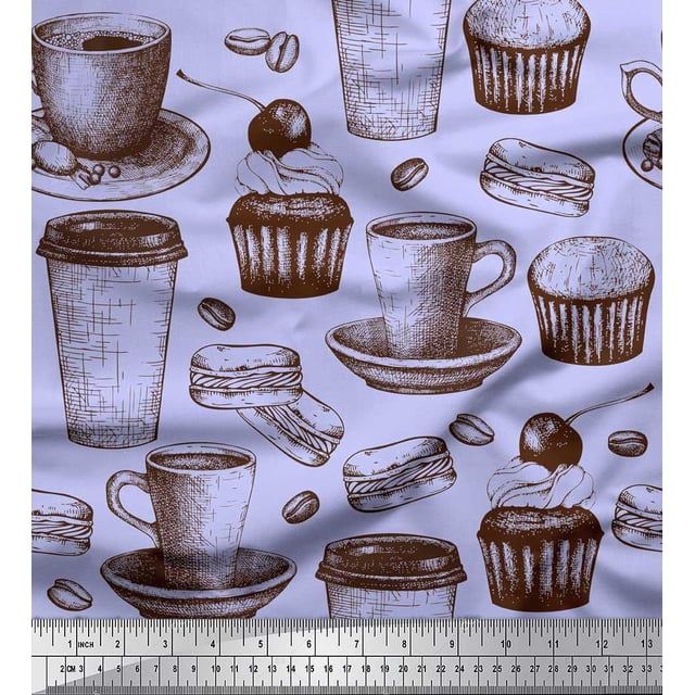 Soimoi Rayon Fabric Burger,Cupcake & Cups Print Fabric by Yard 56 Inch Wide