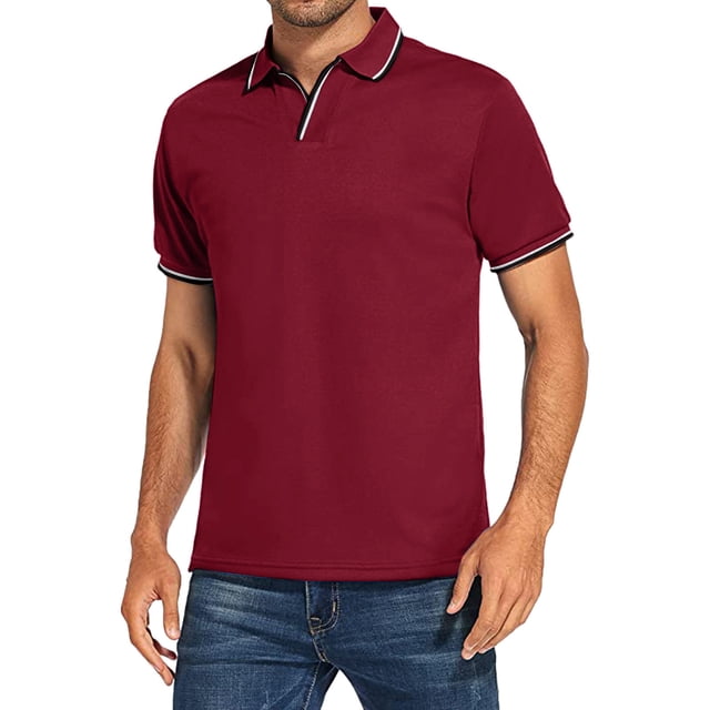 DPTALR T-Shirt Décontracté pour Homme, Coupe Ajustée, Col Rabattu, Couleur Unie, Manches Courtes, Haut, Blouse