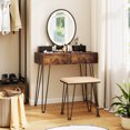 thumbnail image 3 of Costway Industrial Vanity Makeup Dressing Table Padded Stool Set 3-Color Lighted Mirror, 3 of 10