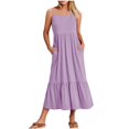 thumbnail image 1 of Womens Fashion Round-Neck Sling Sleeveless Solid Pockets Patchwork Pullover Dress, 1 of 5