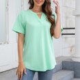 thumbnail image 4 of Blouses pour Femmes Couleur Unie Col Rond Manches Courtes T-Shirt Blouse Hauts, 4 of 9
