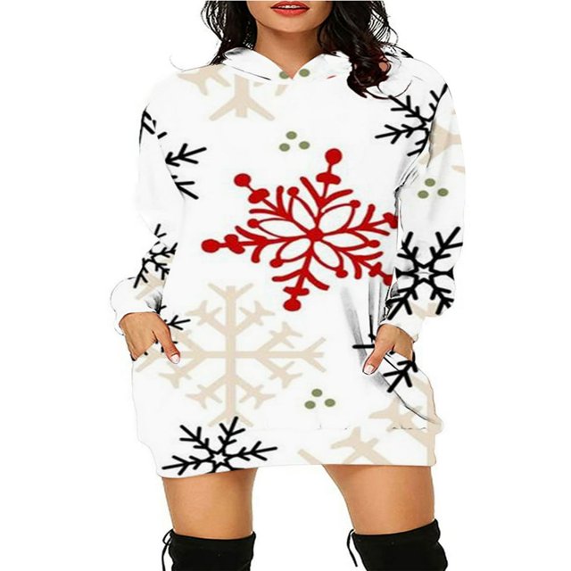Ladies‘ Christmas Hoodie with Long Sleeves and Cartoon Print featuring Pockets