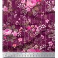 thumbnail image 1 of Soimoi Tissu Viscose Georgette Rayé, Feuilles & Roses Imprimé Floral au Mètre 42 Pouces de Large, 1 of 3