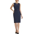 thumbnail image 2 of INSPIRE CHIC Robe Midi Élégante Sans Manches pour le Travail pour Femme, Col Rond, Moulante, Fourreau, m Bleu Marine Foncé, 2 of 5