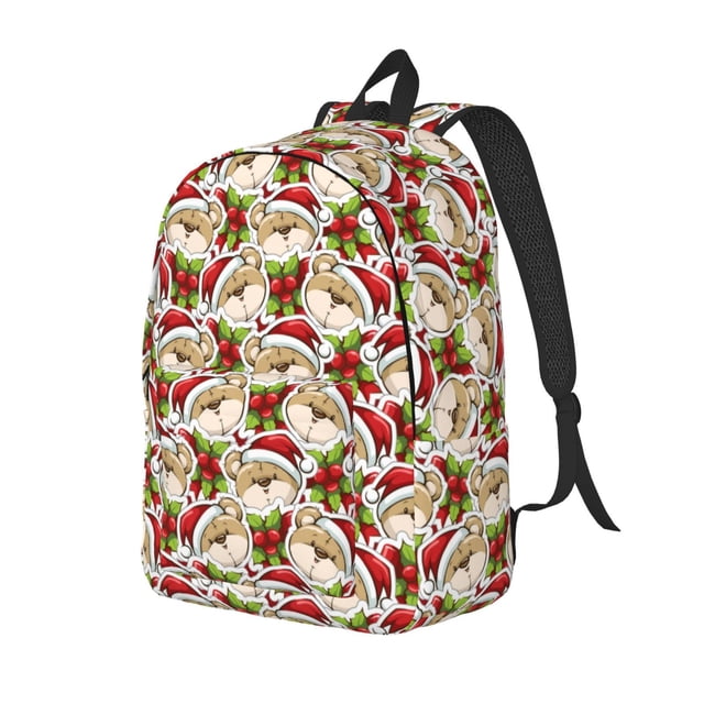 Vsdgher Christmas Hat bear Print Canvas Backpack Travel Rucksack Unisex Knapsack 15.7/17.7Inch Laptop Backpack for Work,College-Small
