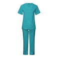 thumbnail image 3 of Pisexur Women's Solid Color V-Neck Short Sleeve Scrub Set, Small, Polyester, 3 of 6