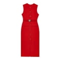 thumbnail image 1 of Robes de Travail pour Femmes Robe Longue Formelle d'Affaires Sans Manches Boutonnée Élégante Tenue de Bureau avec Ceinture Rouge TP, 1 of 4