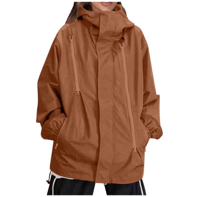 Timegard Womens Plus Size Tops Zipper Lightweight Windproof Hiking Outdoor Rain Jacket with Pockets