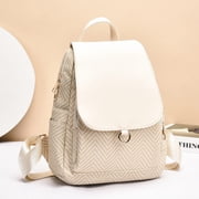 Nestbag Women's Off-White Casual Backpack, Contrast Color PU Leather School Bag, Large Capacity Lightweight Travel Daypack for Daily Use