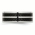 thumbnail image 3 of Stainless Steel 8mm Double Row Black Carbon Fiber Inlay Polished Band Ring 11 Size, 3 of 6