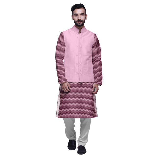 Atasi Kurta Pyjama pour Homme Veste Col Mandarin Indien Imprimé Ensemble de Tenue Ethnique