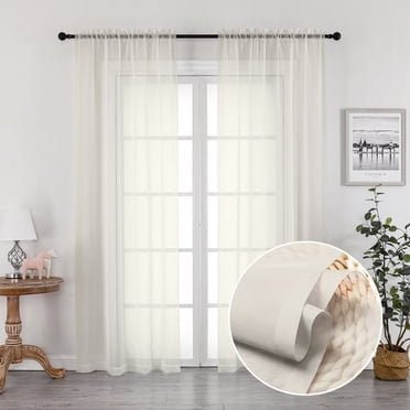 OVZME Sheer Window Curtains 84 inch Long 2 Pcs Set, Rod Pocket Top Solid Voile Panels Drapery for Bedroom/ Guest Room/ Patio Door/Wedding/Backdrop /Living Room (Each W40xL84 inch, Ivory, 7FT L)