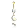 thumbnail image 1 of Bagues de Nombril avec Lune et Étoile en Croissant Pavé avec Design Suspendu Rond en Oxydes de Zirconium 14 g, 1 of 5