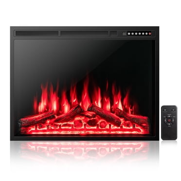 Costway Foyer Électrique 34 Pouces Insert Chauffant Bûche Effet Flamme avec Télécommande 1500 W