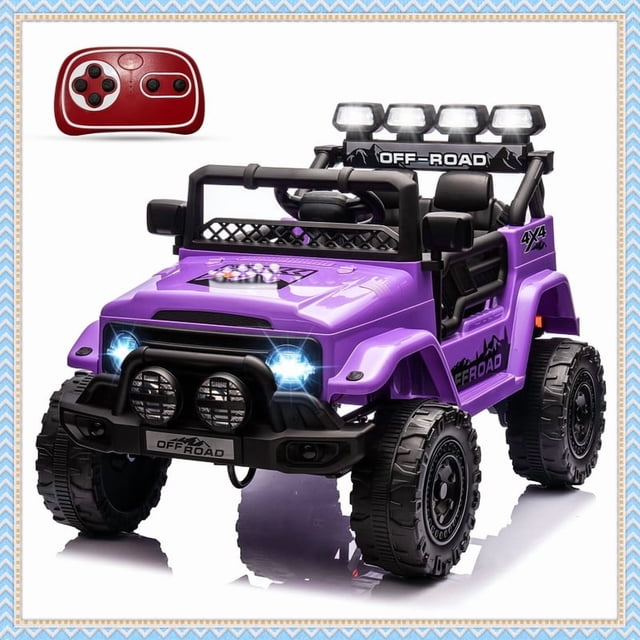 12V Kids Ride On Truck with Remote Control, LED Lights, Music, Spring Suspension, 3 Speeds, Treaded Tires, Battery Powered Electric Car Toy for Kids