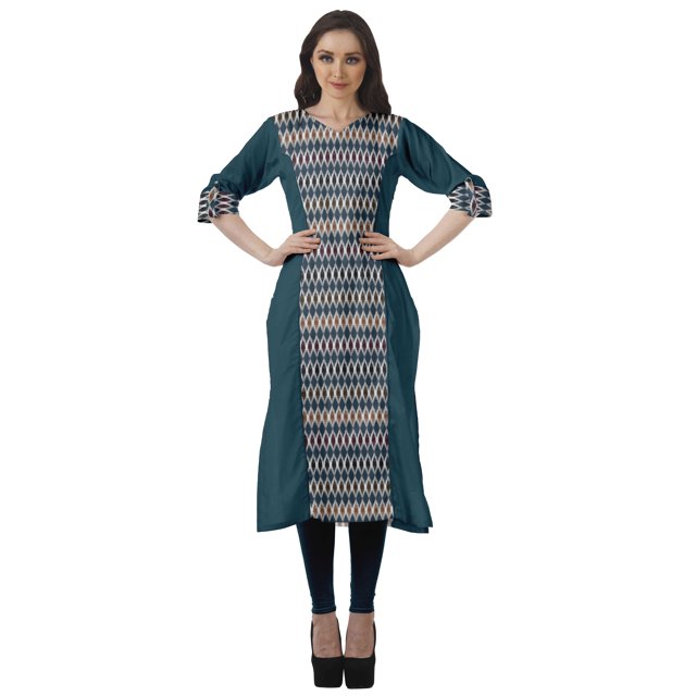 Moomaya Tunique Droite en Coton pour Femmes, Kurta Imprimée Prête à Porter, Col en V, Tenue d'Été