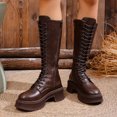 thumbnail image 3 of Dakaela Knee High Boots Women Lace up Fashion Leather Fall Combat Boots Platform Motorcycle Riding Boot with Side Zipper Brown 7.5, 3 of 8