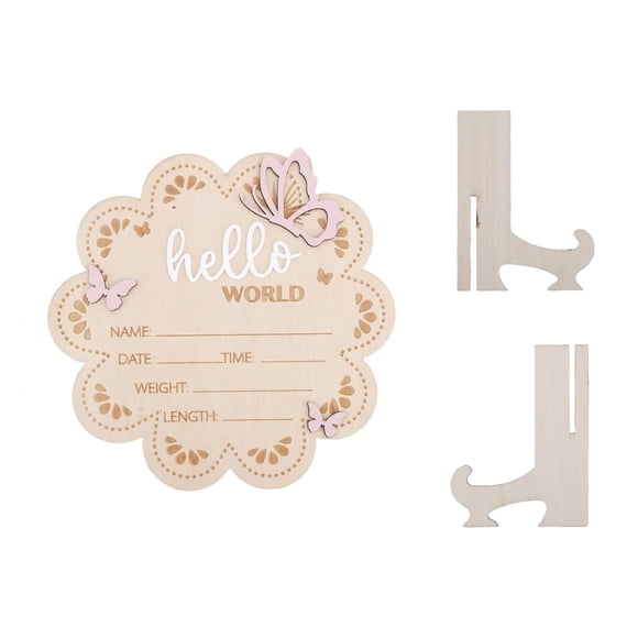 Kjfeif Wooden Baby Announcement Sign with Butterfly, Baby Name Plaque, 7.1x7.1 Inch Welcome Sign for Hospital Nursery or Home Wall Decoration