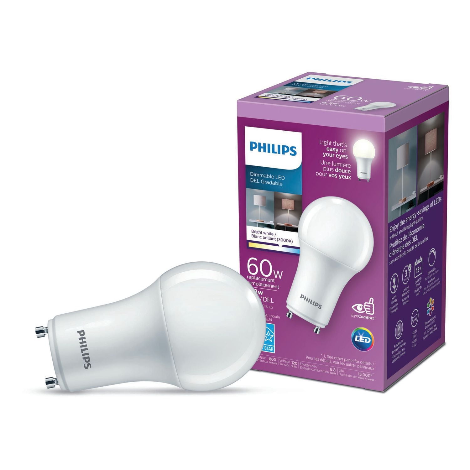 PHILIPS 8.8W A19 GU24  LED bulb (Bright White)