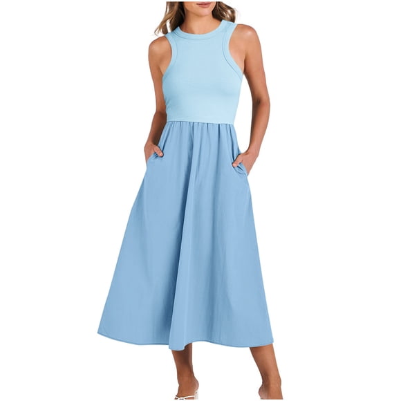 cadancy Mon Historique de Commandes en Ligne Robes Débardeur Soleil pour Femmes 2024 Robe Longue Athlétique Robe Maxi de Couleur Unie Tenues de Vacances à la Plage pour Femmes Robe de la Fête des Mères Vestidos de Verano Para Mujer 2024