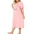 thumbnail image 4 of Agnes Orinda Nuisettes pour Femmes Grande Taille Col Ras du Cou Manches Courtes Robe de Nuit Imprimé Chats Pyjamas Détente Maison avec Poche 4X Rose, 4 of 8