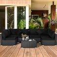 thumbnail image 4 of Gymax 7PCS Rattan Patio Conversation Set Sectional Furniture Set w/ Black Cushion, 4 of 10