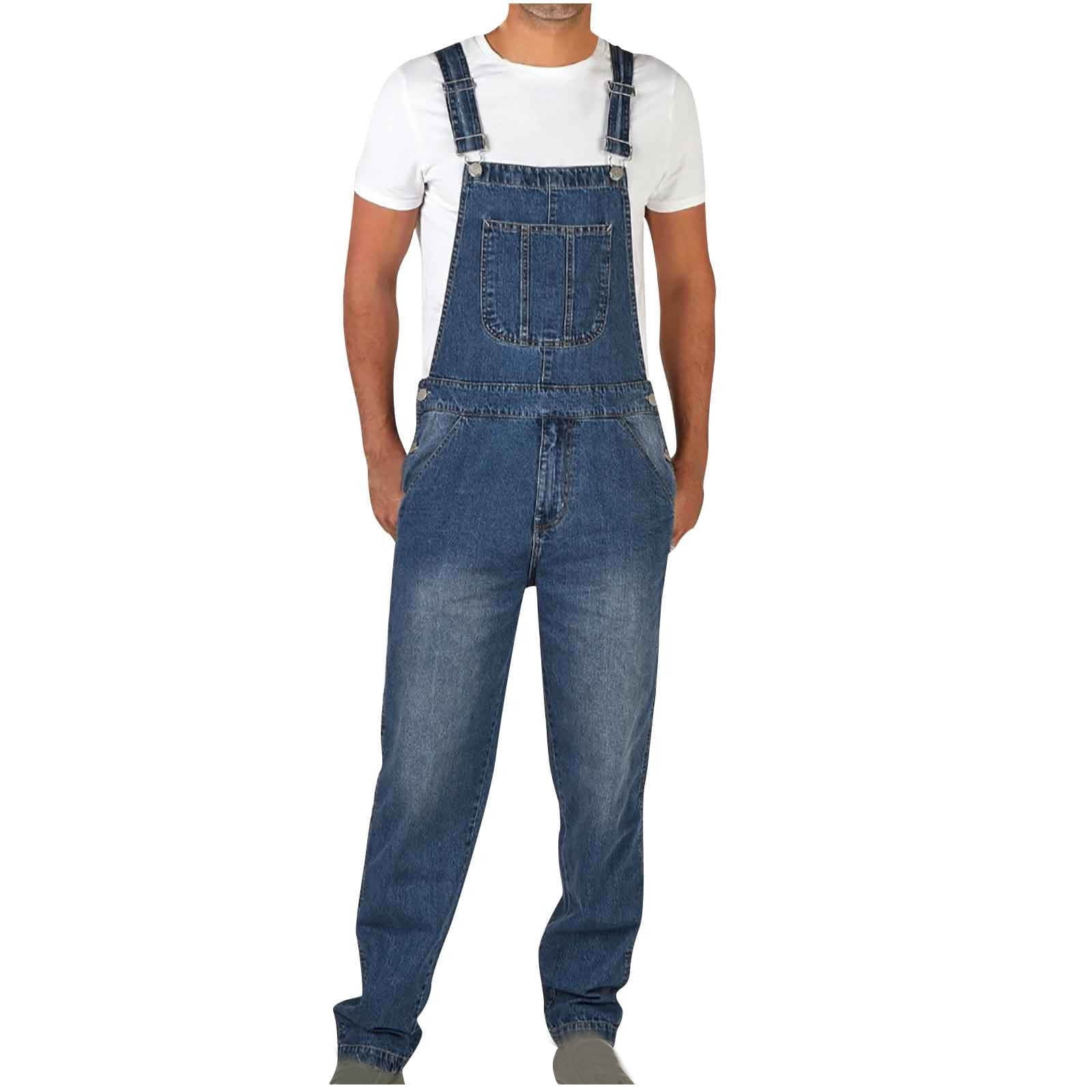 Jsaierl Men's Denim Bib Overall, Mens Relaxed Fit Overall Midweight Workwear with Adjustable Straps and Convenient Tool Pockets