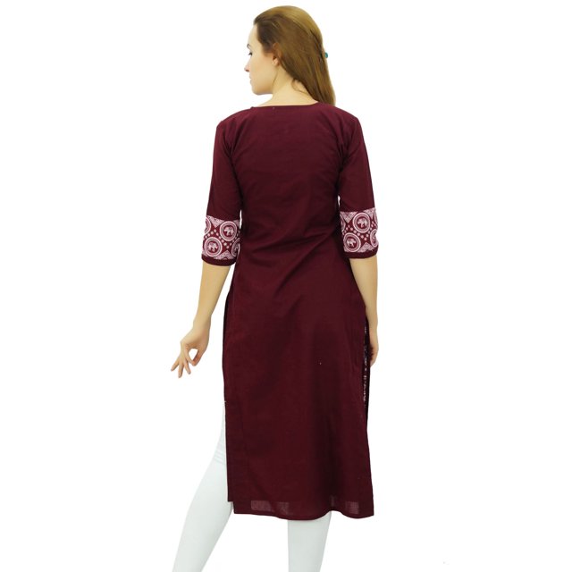 Phagun Kurta Droite Bordeaux pour Femmes, Manches 3/4, Kurti Décontractée Imprimée - 12