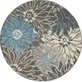 thumbnail image 1 of homeroots home decor 385413 4’ Round Charcoal and Blue Big Flower Area Rug, 1 of 1