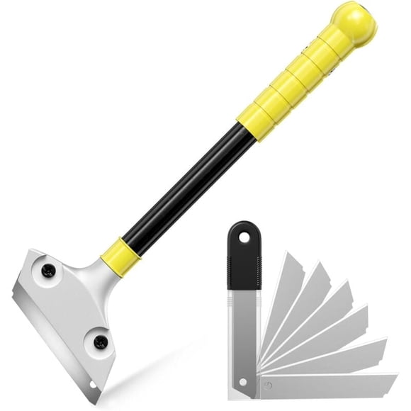 Glass Scraper, Paint Scraper with 20 Blades, Hob Scraper with Knock-out Function, Long Handled Griddle Scraper for Induction Hob, Cleaning, Windows, Tiles