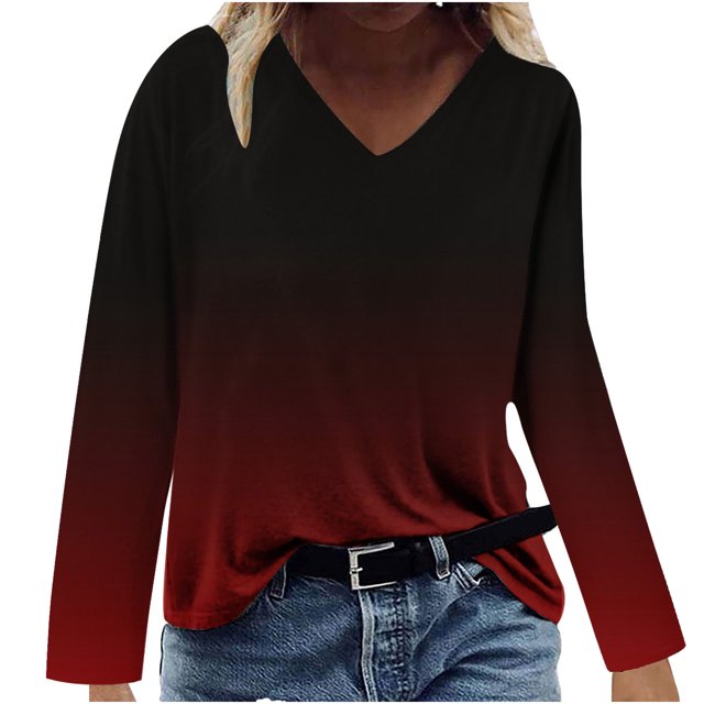 Hauts à Manches Longues pour Femmes Mode Décontractée Col en V Confortable Haut Imprimé T-Shirt Blouse Hauts Col en V pour Femmes Hauts Décontractés Mode pour Femmes Hauts à Manches Longues