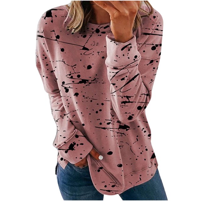 IROINID Liquidation Hauts pour Femmes Grande Taille Imprimé Manches Longues Confortable Respirant T-Shirt à Col Rond Hauts, Rose