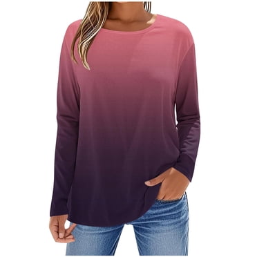 SROBPTY Womens Long Sleeve Shirts, Women's Fashion Fallow Printing Round Neck Long Sleeves T-Shirt Top Gray, M