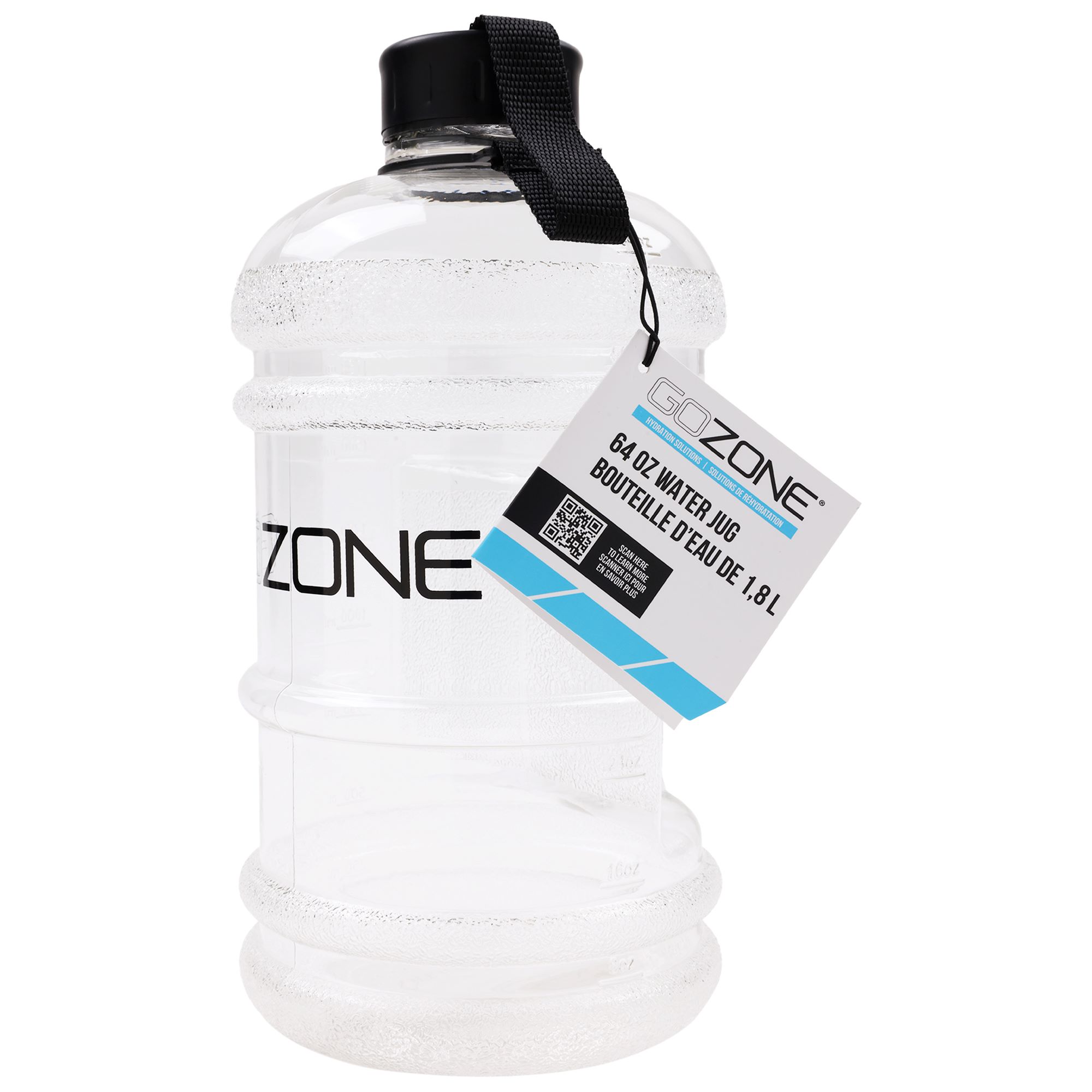 GoZone Pichet à Bouteille d'eau, Pichet à eau de Sport d'un Demi-gallon avec Poignée de Transport, Transparent, 64 oz