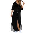 thumbnail image 1 of CEHVOM Robe d'Été pour Femme, Couleur Unie, Décontractée, à Manches Longues, Col Rabattu, Robe Maxi Décontractée de Plage, Solde, 1 of 4
