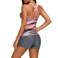 thumbnail image 3 of Women's Khaki Fuzzy Stripes Strappy Back Tankini Top, 3 of 10