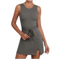 thumbnail image 1 of Dealovy Combinaisons Courtes pour Femmes Athlétiques Sans Manches Robe de Tennis avec Shorts Intégrés Été Taille à Cordon Robes Mini, 1 of 7