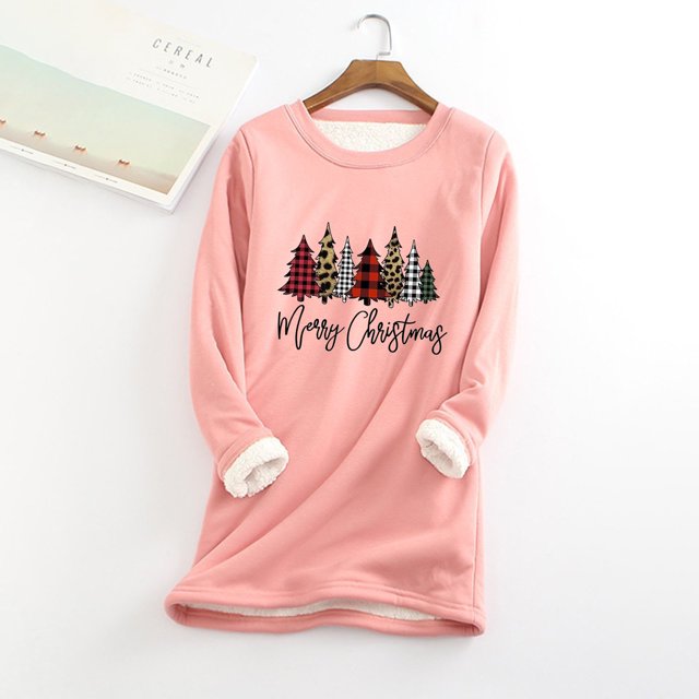 Liquidation d'Hiver pour Femmes Chandail à Imprimé de Noël en Peluche Chaud avec sous-Couche, Mode Décontractée et Tempérament pour Femmes, Manches Longues, Col Rond, Haut, Chandails à Capuchon pour Femmes, Chandail à Enfiler en Liquidation
