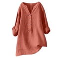 thumbnail image 1 of Hauts à Manches Longues pour Femmes Hauts à Col en V à Manches Longues Amples à Boutons Tunique en Coton et Lin Blouse d'Été Hauts à Manches Longues pour Femmes Tuniques d'Été pour Femmes Hauts d'Été à Manches Longues pour Femmes, 1 of 6