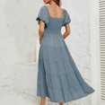 thumbnail image 4 of Robes pour Femmes 2024 Été Surdimensionnée Unie Taille Haute Manches Bouffantes Robe à Taille Enveloppée Rabais de 50 % Liquidation!, 4 of 5