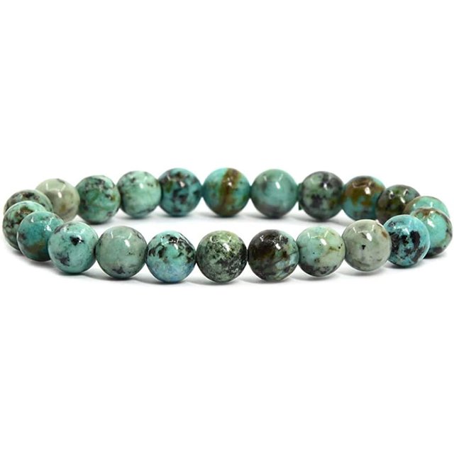 Bracelet Extensible Unisexe en Perles Rondes de 8 mm en Turquoise Africaine Naturelle