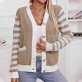 thumbnail image 2 of Penkiiy Women's Long Sleeve Open Front Cable Knit Crop Cardigans V Neck Button Sweaters with Pockets M Khaki, 2 of 8