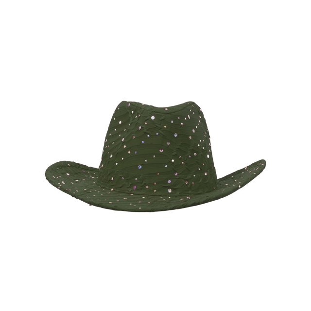 Chapeau de Cowboy à Paillettes avec Garniture en Sequins - Vert Olive