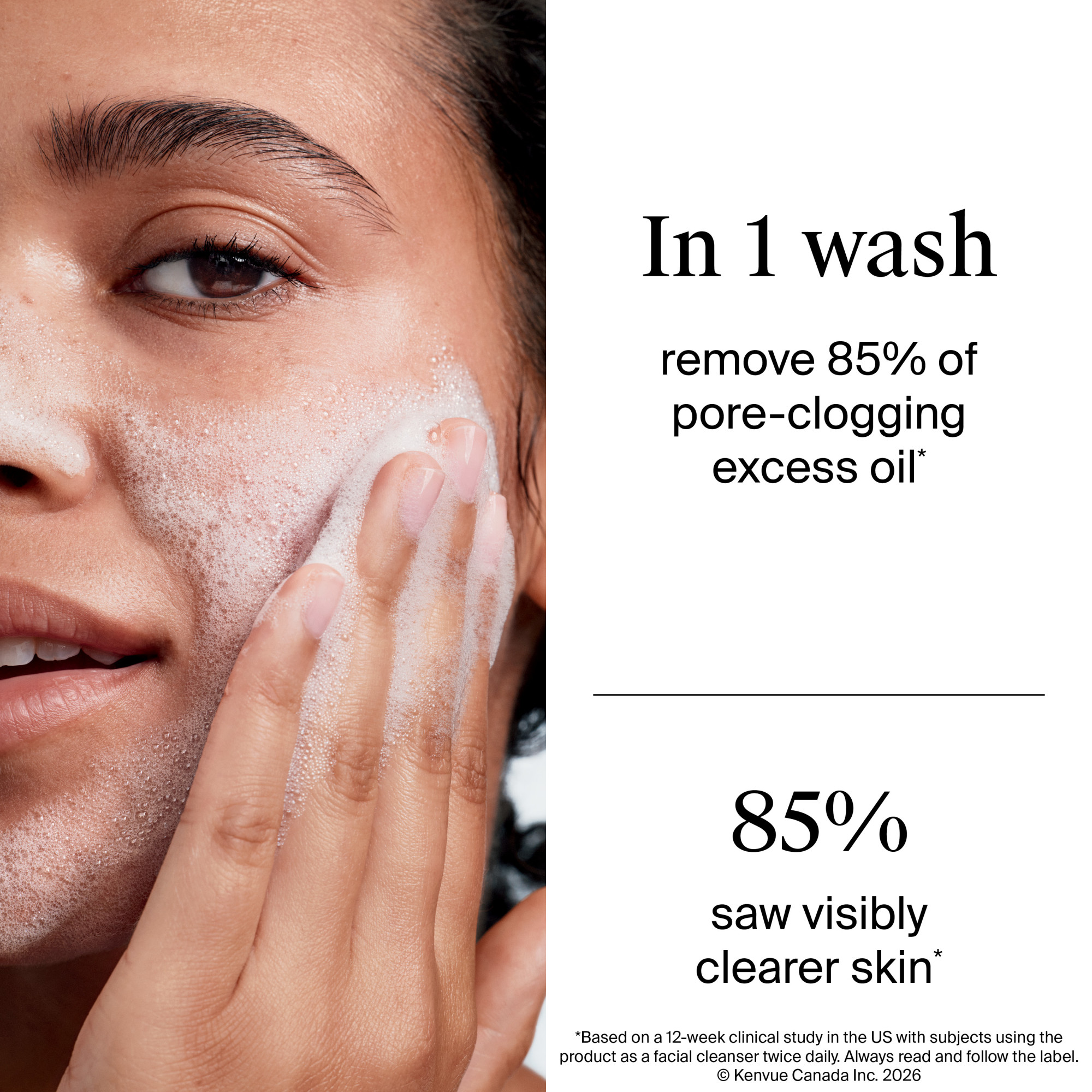 Nettoyant anti-acné Neutrogena Evenly Clear avec 2 % d’acide salicylique et 2 % d’exfoliant PHA, mousse douce pour le visage qui élimine les points noirs, atténuant les marques d’acné, 269 mL