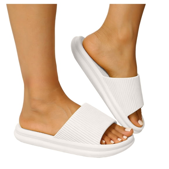 Women's Slide Sandals Lightweight Non Slip House Slippers Platform Sandals Non Slip Quick Drying Shower Shoes White Size 5.5